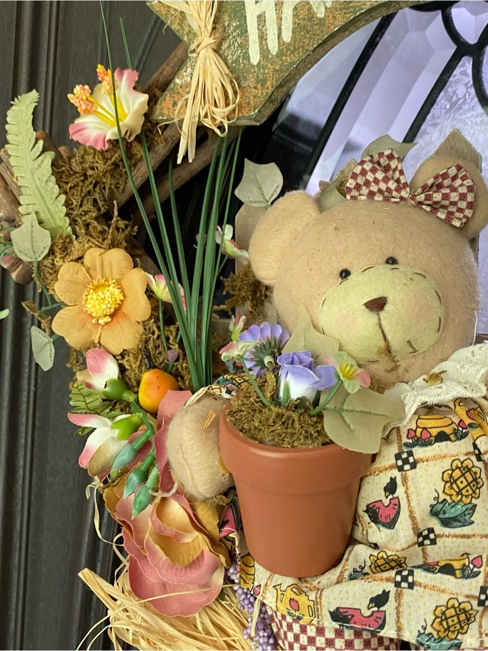 Happy Spring Bear Wreath - Floral Easter Door Decor